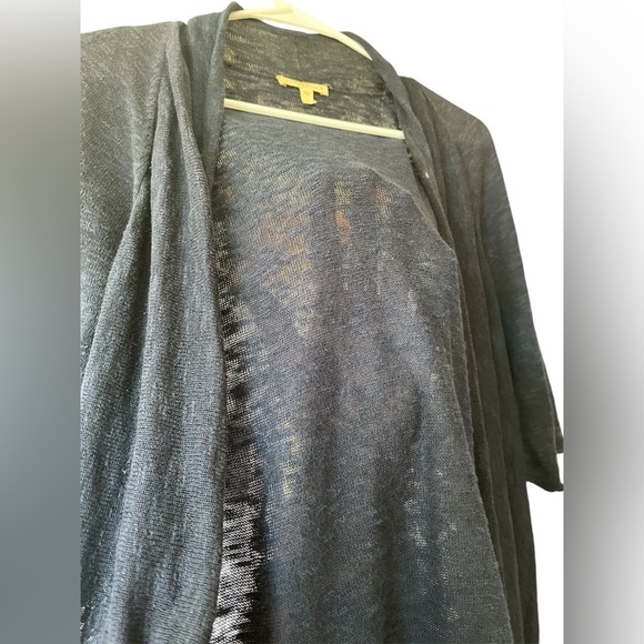 Eileen Fisher short sleeves drape front linen cardigan blue size medium - Picture 3 of 10